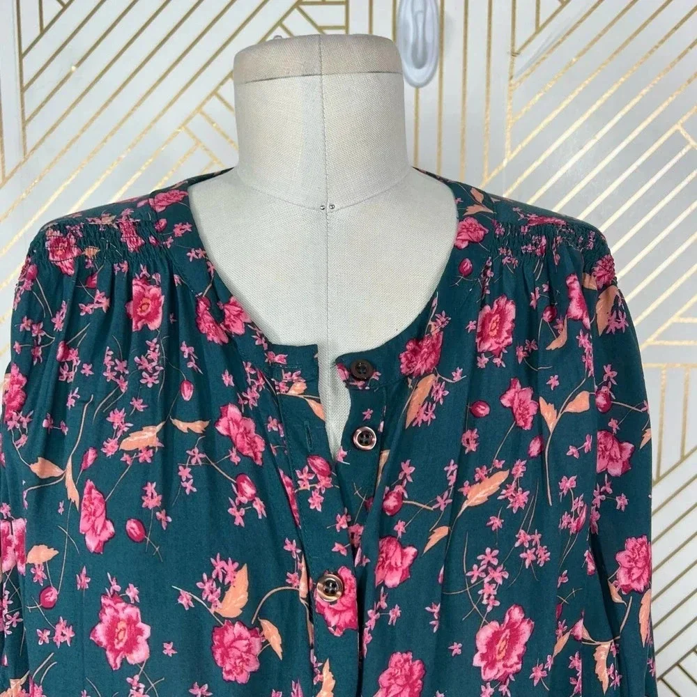 Free People Flower Fields Mini Dress Green Pink Floral Print Size‎ Medium